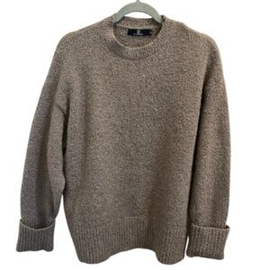 Lillusory Bouclé Textured Crewneck Sweater Women’s M Brown Cozy Minimalist Knit